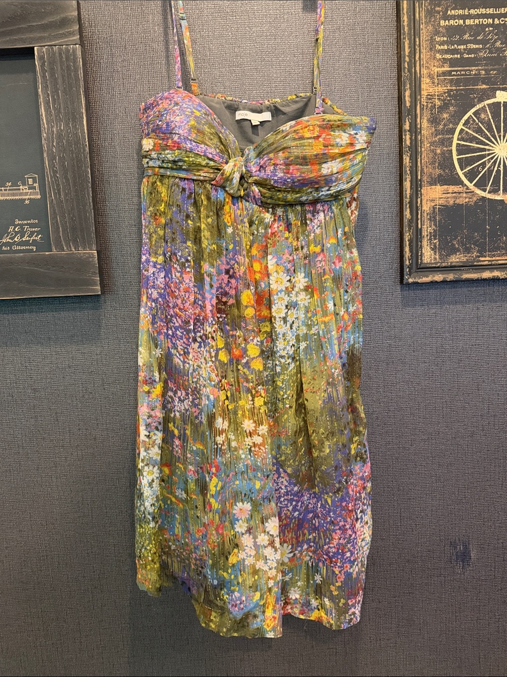 Maje Multicolor Floral Pleated Mini Dress — Green, Purple, Yellow